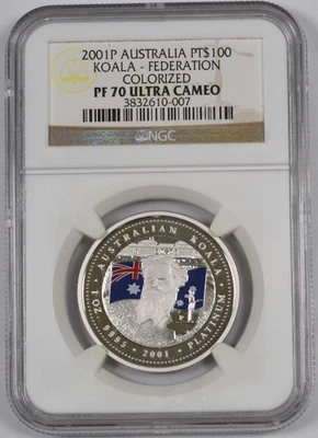 2001P Australia Platinum Koala - Federation Colorized 1oz / NGC PF70 UCAM - Image 1 of 2