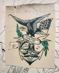 Impresión de tienda vintage años 70 Bert Grimm lucio águila ancla bandera tatuaje corte flash ~5x7 - Imagen 1 de 2