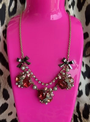 Betsey Johnson Fabulous Fuchsia Pink Lucite Crystal Gem Pearl Cluster Necklace - Image 1 of 4