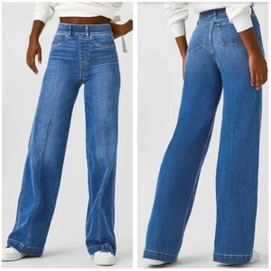 SPANX Seamed Front Wide Leg Jeans Vintage Indigo Sz XL Tall NWT {3G50} - Picture 1 of 6
