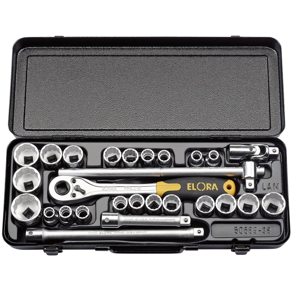 Elora 1/2"D Metric and Imperial Socket Set 28 Piece Standard Length Chrome 50650 - Image 1 of 1