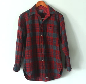 Vintage Pendleton Red Blue Plaid Men Medium 100% Wool Button Flannel Board Shirt - Picture 1 of 19