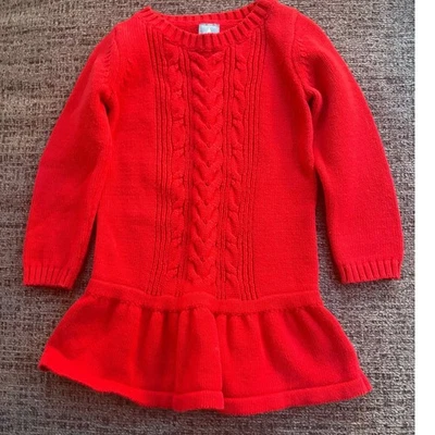 Vestido Suéter BabyGap Rojo Tejido con Cable Cintura Caída Niños Talla 2 Años Manga Larga Foto 1 de 4