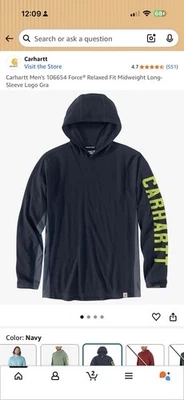 CAMISETA CON CAPUCHA CARHARTT FORCE® CORTE RELAJADO MANGA LARGA LOGO GRÁFICO. L Alto. Nuevo Foto 1 de 2