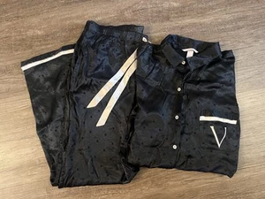 Victoria's Secret Sz XL 2-Piece Satin Like Pajama Set Black Long-Sleeve/Pants - Picture 1 of 13