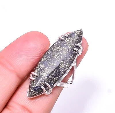 Anillo solitario de marcasita natural de plata de ley 925 s.7.5 R189, regalo de Navidad Foto 1 de 4