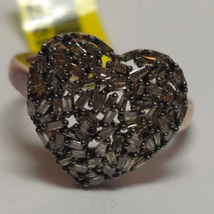 STS Champagne Diamond Cluster Heart Rose Gold Plated 925 Silver Ring Size 9 - Picture 1 of 14