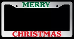 Marco de placa cromada ""Feliz color Navidad"" accesorio automático novedad - Imagen 1 de 1