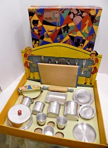 LIKE MOTHER'S  MINIATURES  COOKWARE SET ALUMINUM  Original Box - Picture 1 of 10