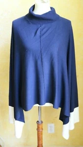 WHITE HOUSE BLACK MARKET NAVY WHITE TURTLE NECK PONCHO NEW WITH TAGS - Picture 1 of 9