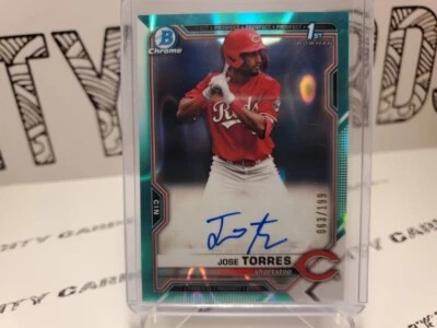 Jose Torres 2021 Bowman Draft Chrome 🔥 1st Auto Aqua Lava #d /199 🔥 Reds - Image 1 of 2