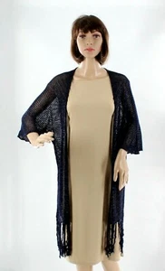 Nuevo Accesorio Calle Azul Marino Tejido Flecos Kimono Cubierta Nuevo con Etiquetas #K112 - Imagen 1 de 2