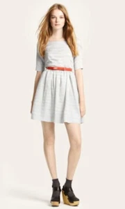 Orla Kiely Pleated Boat Neck Dress Powder Blue Red Belt Size US 4 UK 8 - Picture 1 of 7
