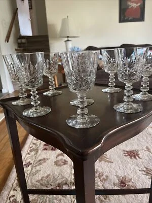 9 Libbey Rock Sharpe Olive And Cross, Wafer Stem, Cut Crystal Goblets, EUC! - Image 1 of 4