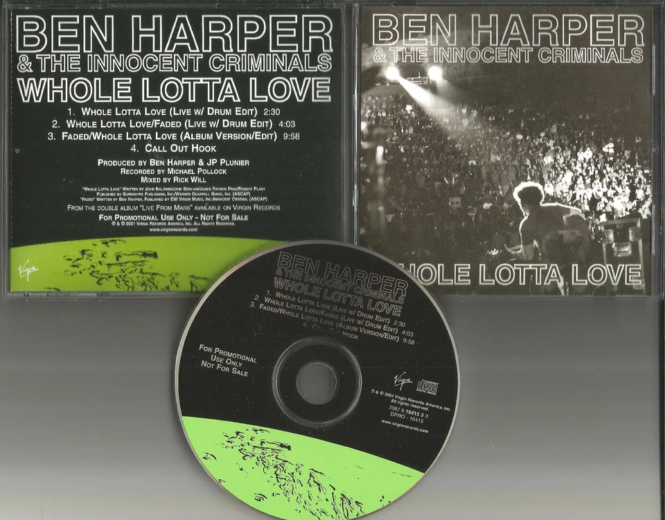 BEN HARPER Whole lotta love w/ 2 EDITS LED ZEPPELIN Remake Cover PROMO CD Single Foto 1 de 1