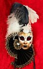 Mask Pierrot - Venice - Feathers Ostrich -black Golden - Prom Venetian 1658