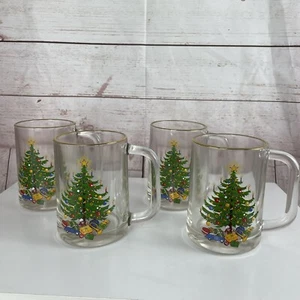 4 Cuthbertson original Christmas Tree Gold Rim tall Glass Mugs - Picture 1 of 6