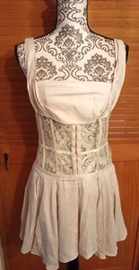 Neu ohne Etikett Free People Odette Damen-Minikleid cremefarben durchsichtig Spitze Korsett Small S - Bild 1 von 11