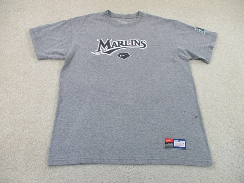 Florida Marlins Shirt Adult Medium Gray Black MLB Miami Baseball Nike Mens A28 * Cover