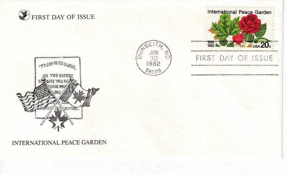 US Scott #2014, First Day Cover 6/30/82 Dunseith Single Peace Garden - Image 1 of 1