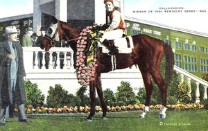 1940 Louisville Kentucky Derby vincitore "Gallahadion", cartolina in lino - Foto 1 di 2