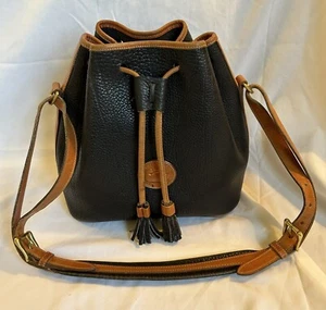 Vtg Dooney & Bourke Drawstring Bucket Bag Black Leather Custom Inner Pocket. - Picture 1 of 11