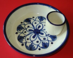 Hnos. Pedraza Tapas Ceramic Dish with Built-in Sauce Cup Hand Painted in Spain - Picture 1 of 5