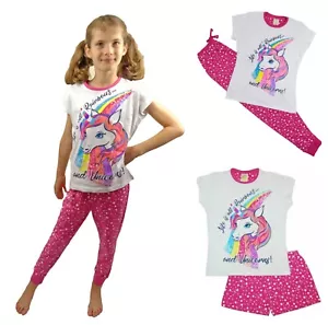 Girls Unicorn Pyjamas Nightwear Long Sleeve 100% Cotton 7-13 Years Reduced - Picture 1 of 5