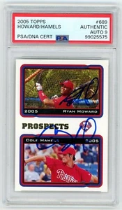 Tarjeta de novato automática firmada por Ryan Howard Cole Hamels 2005 Topps #689 PSA 9 RC Phillie - Imagen 1 de 2