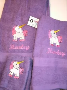 Einhorn Pony personalisiert 3 Stück Badetuch Set jede Farbe - Bild 1 von 3