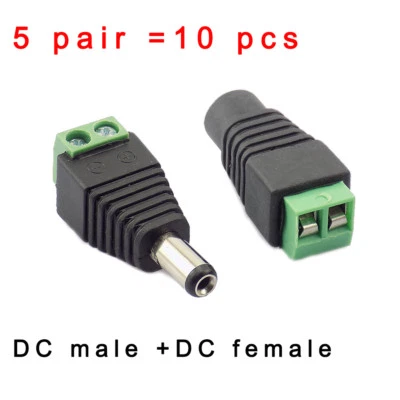 5 pares de adaptadores CCTV de terminal de tornillo de enchufe de enchufe hembra de 12 V macho de CC