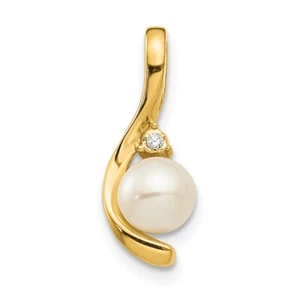 14k Yellow Gold FW Cultured Pearl and Diamond Pendant Gift for Mother - Picture 1 of 3