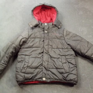 Calvin Klein Jacket Boys Large Black Puffer Logo Full Zip Hooded Pocket - Picture 1 of 8