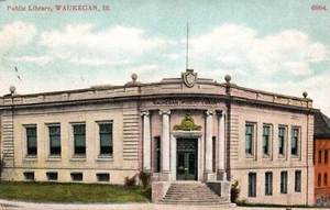 Öffentliche Bibliothek Waukegan IL Postkarte gestempelt 1908 - Bild 1 von 2