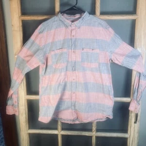 Ocean Current Men's LS Peach Gray Striped 100% Cotton Chambray Shirt Sz XL - Picture 1 of 17