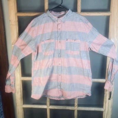 Ocean Current Men's LS Peach Gray Striped 100% Cotton Chambray Shirt Sz XL - Image 1 of 4