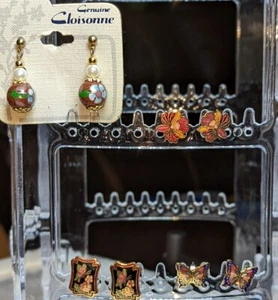Set Of 4 Vintage New Old Stock Pierced Cloisonne Earrings. - Picture 1 of 9