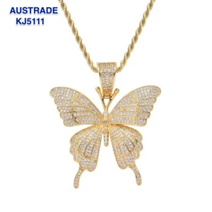 Cubic Zircon Butterfly Pendants Necklace Hip Hop Necklace Party Jewelry Gift - Picture 1 of 7