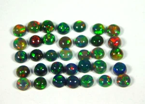 20 Pcs Natural Ethiopian Black Opal 4mm Round Shape Cabochon Cut Loose Gemstone - Picture 1 of 5
