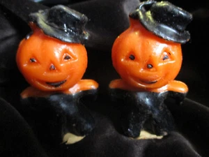 2 Vtg GURLEY Candle Halloween 3" Pumpkin Man Suit JOL Scarecrow UNLIT 10¢ - Picture 1 of 6