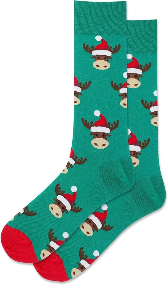 Hotsox Men's Moose Head Socks 1 Pair, Green, Men's 10-13 Shoe - Image 1 of 1