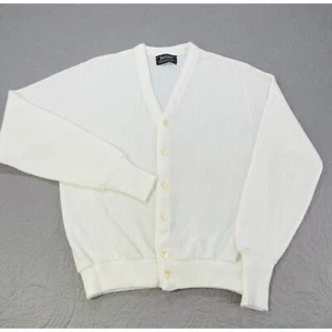 Vintage Jantzen Cardigan Sweater Mens Large White Classic Knit Button 80s - Picture 1 of 9