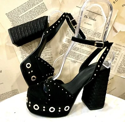 Anthropologie Castaner Fruamba Sandalia Plataforma Tachonado Tacón Negra 37/6.5 NUEVA Foto 1 de 4