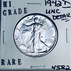 1942 D LIBERTY WALKING SILVER HALF DOLLAR HI GRADE U.S. MINT RARE COIN 4582 - Picture 1 of 3