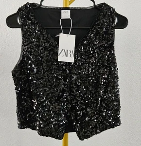 Zara Sequin Vest, Black Size 11/12 Years - Picture 1 of 4