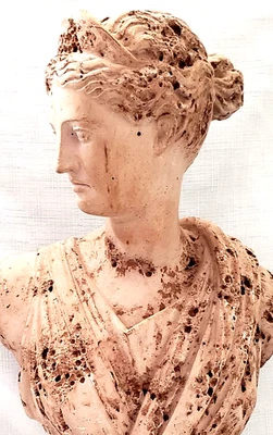 Винтажная 13+" состаренная статуэтка греческого бюста из мрамора/камня ДИАНЫ/АРТЕМИДЫ, скульптура богини - Изображение 1 из 4