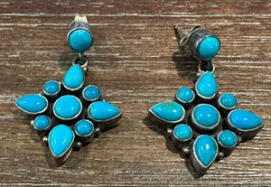 Sterling Silber Türkis große Cluster Ohrringe gestempelt 925 Southwestern - Bild 1 von 5