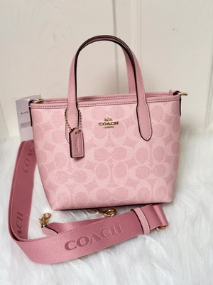 COLOUR MATCH Mini City Tote Women's Crossbody Bag In Signature Canvas, Powder pink FREESHIP