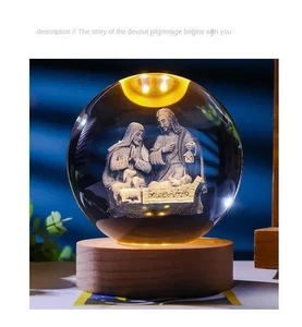 Kristallkugel Jesus Kreuz Figur beleuchtet katholisch Anhänger zur Dekoration Geschenk - Bild 1 von 28