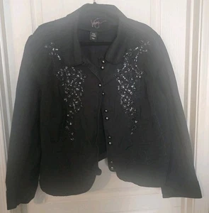 Lane Bryant Venezia Black Jacket Rose Embroidered Sequin Distressed Size 22/24 - Picture 1 of 9